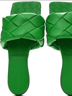 Bottega Veneta Green Braided Leather Slide Mules